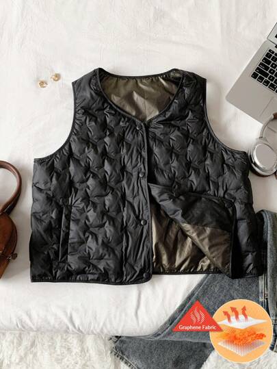 SHEIN EZwear 秋冬季大码黑色羽绒大衣