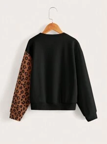 SHEIN Tween Girls Leopard Print Pattern Casual Long Sleeve Sweatshirt - Black - View 2
