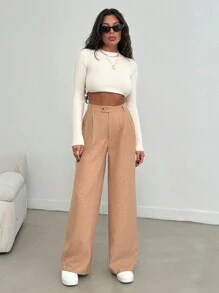 SHEIN Cottnline Women's Pleat Detailed Beige Linen Pants - Beige - View 1