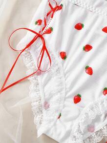 可爱草莓卡哇伊领带撞色女士内裤，红色和白色 - 紅白色 - 查看 7