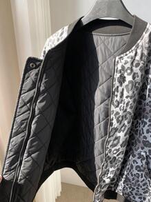 SHEIN EZwear Plus Size Women Casual Leopard Print Zip-Up Padded Coat, Everyday Wear, Autumn - Multicolor - View 6