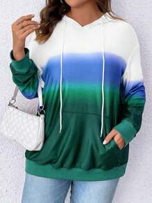 SHEIN LUNE Plus Size Gradient Long Sleeve Pocket Design Casual Sweatshirt Pullover Fall - Multicolor - View 7