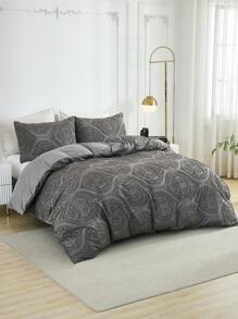 Bộ 3 vỏ chăn cắt hoa văn châu Âu màu xám, phù hợp cho mọi mùa, trang trí phòng ngủ - Màu xám đen - Xem 5