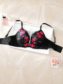 Áo ngực lót nữ cỡ lớn thêu hoa mộc mạc lãng mạn gợi cảm thanh lịch quấn quanh nâng đỡ tốt - màu đen - Xem 6