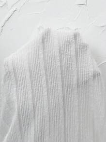 EMERY ROSE Women V Neck Drop Shoulder Solid Color Knit T-Shirt, Autumn/Winter - White - View 3