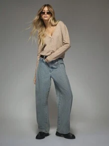 MISSGUIDED 奢华 V 领纽扣开衫经典针织长袖毛衣秋冬秋季必备分层单品办公室服装