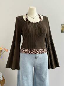 Dreamara Camisa de 2 en 1 de talla grande con estampado de leopardo para mujer, invierno - Multicolor - Ver 4