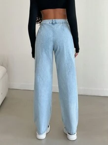 EURMUSE HIGH RISE STRAIGHT MULTI BUTTON DETAIL JEAN - Medium Wash - View 2