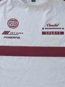 Manfinity VCAY 2pcs/Set Unisex Knit Patchwork Oversized Drop Shoulder Round Neck T-Shirt & Drawstring Waist Wide Leg Pants