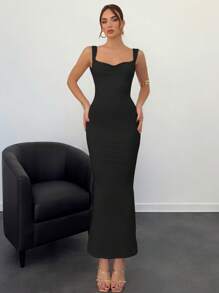 Aloruh Backless Bowknot Decor Pink Dress For Women - Black - View 6