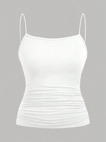 SHEIN 青少年女孩 3 件套休闲套装：豹纹印花、纯色褶皱吊带背心和短裤 - 彩色 - 查看 5