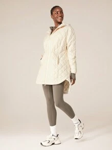 GLOWMODE Chaqueta con capucha estilo camisa ligera, cálida, acolchada mate, cintura ajustable con cordón, ajuste relajado, con bolsillos laterales, para uso casual en invierno - Beis - Ver 8