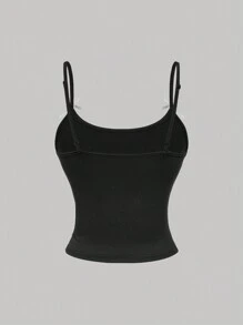 SHEIN MOD 女士时尚字母水钻装饰蝴蝶结吊带背心 - 黑色 - 查看 2
