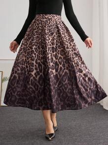 Modelyn Falda campana con estampado degradado de leopardo elegante para mujer
