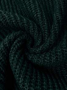 Calvaya 大码女式休闲纯色折叠露肩罗纹针织套头毛衣 - 墨綠色 - 查看 8