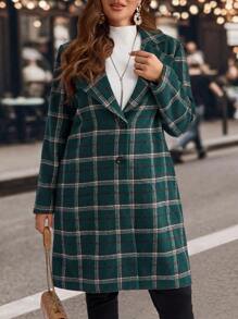EMERY ROSE Weihnachts-Große Größen-Kleidung für Damen, karierter Kragen Mantel, Lässig, Wintermantel für Frauen