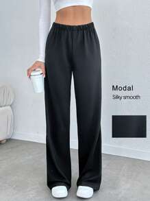 SHEIN Tall Modal Soft Wide Leg Dark Grey High Waist Drawstring Pants