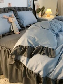 3 件套宿舍蓝色床上用品套装，包括羽绒被套 + 床笠 + 枕套，拉绒，可机洗 - 藍色 - 查看 6