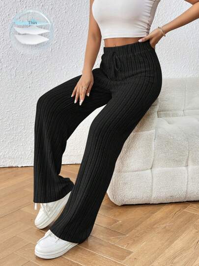 SHEIN Frenchy Pantalones de punto de tejido grueso con detalle de nudo delantero