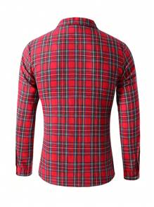 Teen Boy Plaid Print Button-Front Long Sleeve Shirt
