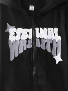 Conjunto de sudadera con capucha con estampado de letras, pantalones largos, para niños preadolescentes en otoño/invierno - Gris - Ver 4