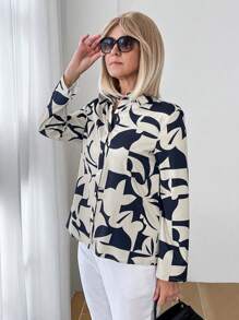 SHEIN LUNE Women's Casual Random Print Blouse, Fall - Multicolor - View 6