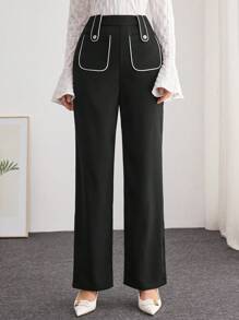 Modelyn Women's Casual Straight Leg Loose Color Block Pants Fall Cloth For Women - Black - View 3