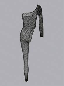 ChaseTheNight 女士性感不对称透明连体内衣 - 黑色 - 查看 4