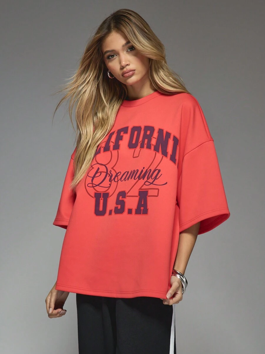 MISSGUIDED Camiseta oversize de manga caída con estampado "California"