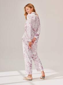 LUVLETTE Bộ đồ ngủ nữ mùa thu đông thiết yếu cho đám cưới cơ bản in satin cài nút buộc eo và quần dài, đồ ngủ nữ, bộ đồ ngủ mặc nhà, đồ lót cô dâu, đồ lót ấm cúng và thanh lịch, đồ ngủ mùa thu - Bụi hồng - Xem 5