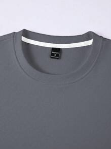 Manfinity Hypemode Áo nỉ dài tay rộng rãi cổ tròn trễ vai màu trơn cho nam, mùa thu/đông - Màu xám đen - Xem 4