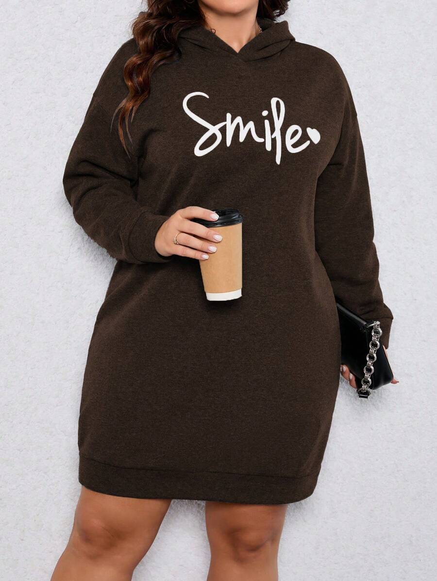 SHEIN LUNE 大码字母印花极简设计卫衣，休闲日常穿着 - 棕色 - 查看 1