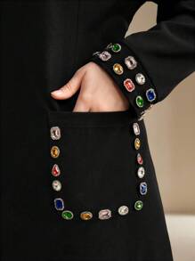 Anewsta 1 chiếc váy ngắn màu đen cỡ lớn cho nữ, cổ lọ dài tay ôm vừa vặn họa tiết gạch - màu đen - Xem 5