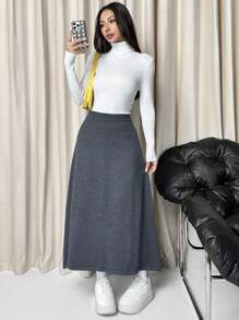 SHEIN EZwear 女士纯色宽松 A 字形休闲百搭毛衣裙 - 灰色 - 查看 4