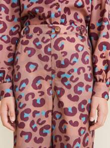 SHEIN Tween Girls Leopard Print Straight Leg Loose Casual Pants For Autumn/Winter - Orange - View 3