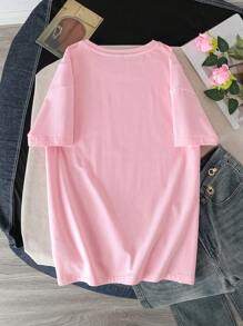 SCOOBY-DOO X SHEIN 女士休闲卡通字母印花落肩宽松短袖 T 恤，夏季