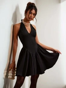 COSMINA 1 chiếc váy mini buộc dây màu đen dành cho nữ, mùa thu/đông - màu đen - Xem 1