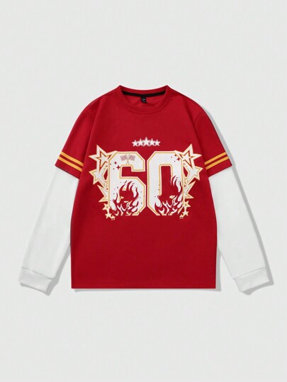 Street Life T-shirt casual à manches longues, col rond, en jersey, graphique, pour le sport et la fitness, pour hommes