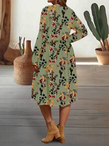 EMERY ROSE Casual Minimalist Bodycon Round Neck Long Sleeve Plus Size Dress, Suitable For Autumn/Winter