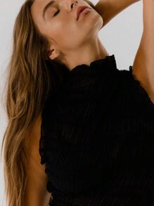 Aralina Women Sheer Mock Neck Sleeveless Textured Ruffle Top - Black - View 7