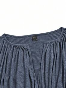 SHEIN LUNE Camiseta minimalista de manga corta y cuello en V de talla grande y unicolor