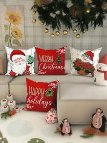 4 Packs Christmas Throw Pillow Covers 18x18 Inch, Festive Santa & Snowman Velvet Pillowcases, Contemporary Machine Washable Zippered Cushion Cases For Living Room Sofa, Polyester Decorative Pillow Shams Home Party Decor - Multicolor - View 3