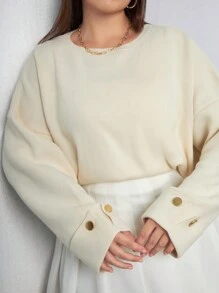 EURMUSE Double Sleeve Button Detailed Oversize Thick Winter Sweater Warm Touch - Aprikot - View 6