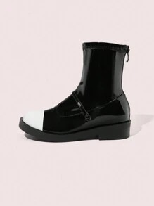 CUCCOO DOLLMOD Botas de tobillo con suela gruesa, punta redonda y cremallera trasera para mujer, con un ambiente navideño y de Año Nuevo, para otoño e invierno - Negro - Ver 1