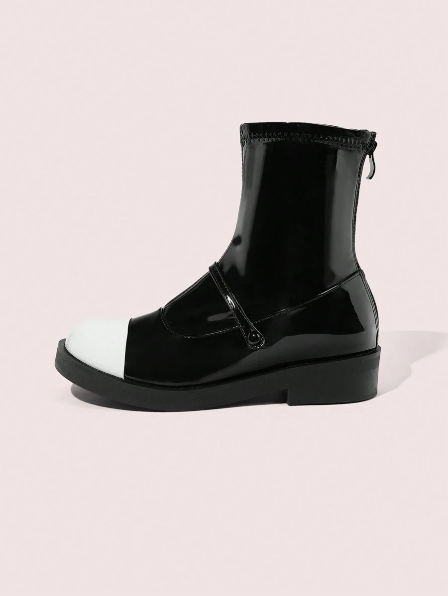 CUCCOO DOLLMOD Botas de tobillo con suela gruesa, punta redonda y cremallera trasera para mujer, con un ambiente navideño y de Año Nuevo, para otoño e invierno - Negro - Ver 1