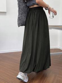 DAZY 1件女士纯色简约休闲日常半身裙 - 深灰色 - 查看 6