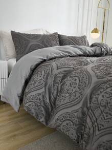 Bộ 3 vỏ chăn cắt hoa văn châu Âu màu xám, phù hợp cho mọi mùa, trang trí phòng ngủ - Màu xám đen - Xem 10