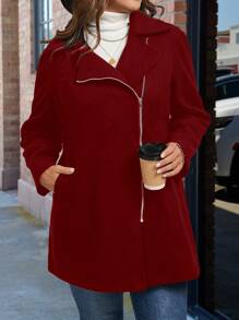 大码纯色 Polo 领夹克，秋冬季休闲装