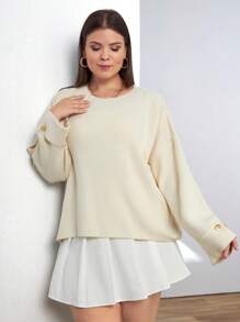 EURMUSE Double Sleeve Button Detailed Oversize Thick Winter Sweater Warm Touch - Aprikot - View 3
