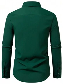 Manfinity Mode Long Sleeve Casual Shirt, Minimalist And Fashionable For Daily Wear, Dark Green Men Shirt, Fall - Dark Green - View 2